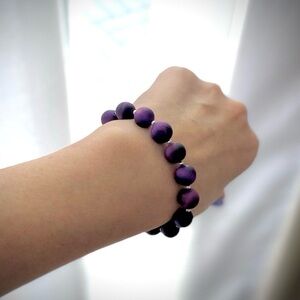 Deep Purple Tiger Eye Beaded Bracelet with Sterling Silver Accents